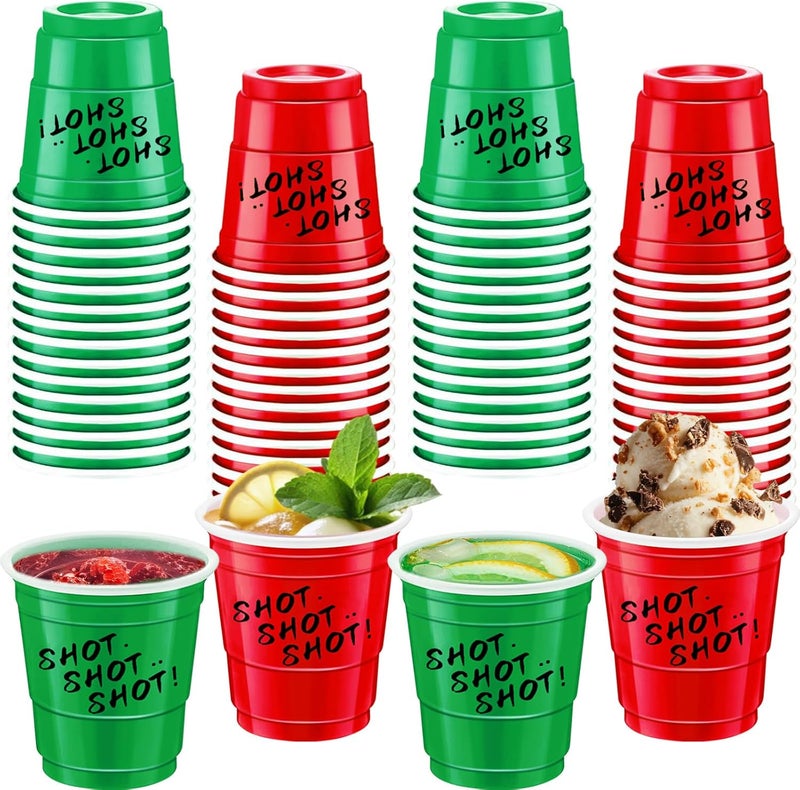 cssopenss 120 Pcs 2 oz Christmas Shot Cups Christmas Plastic Shot Glasses Red and Green shot Glasses for Party Wedding Birthday Family Gatherings and Festive Celebrations - Image 1
